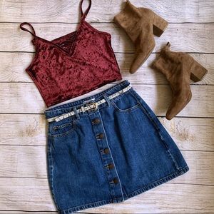 Maroon Crushed Velvet cropped tank